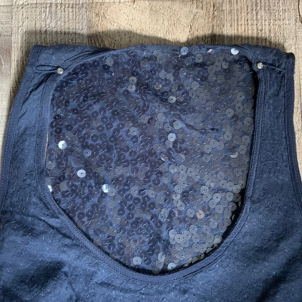 J Crew Sequin Embellished Round Neck Sleeveless Tank Top Navy Seafoam Gr…